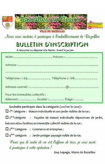 Fleurissement/Bulletin d'inscription du Concours des maisons fleuries